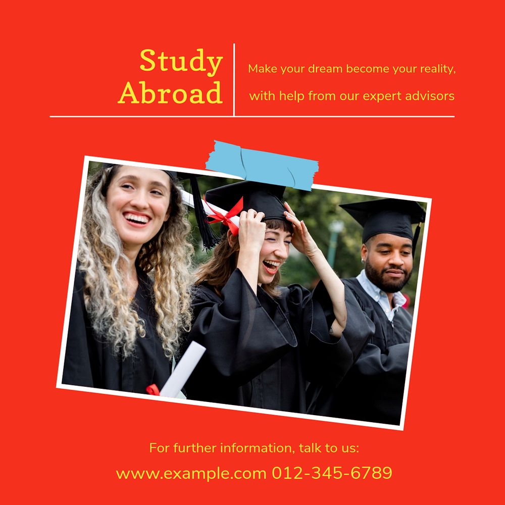 Study abroad Instagram post template, editable text