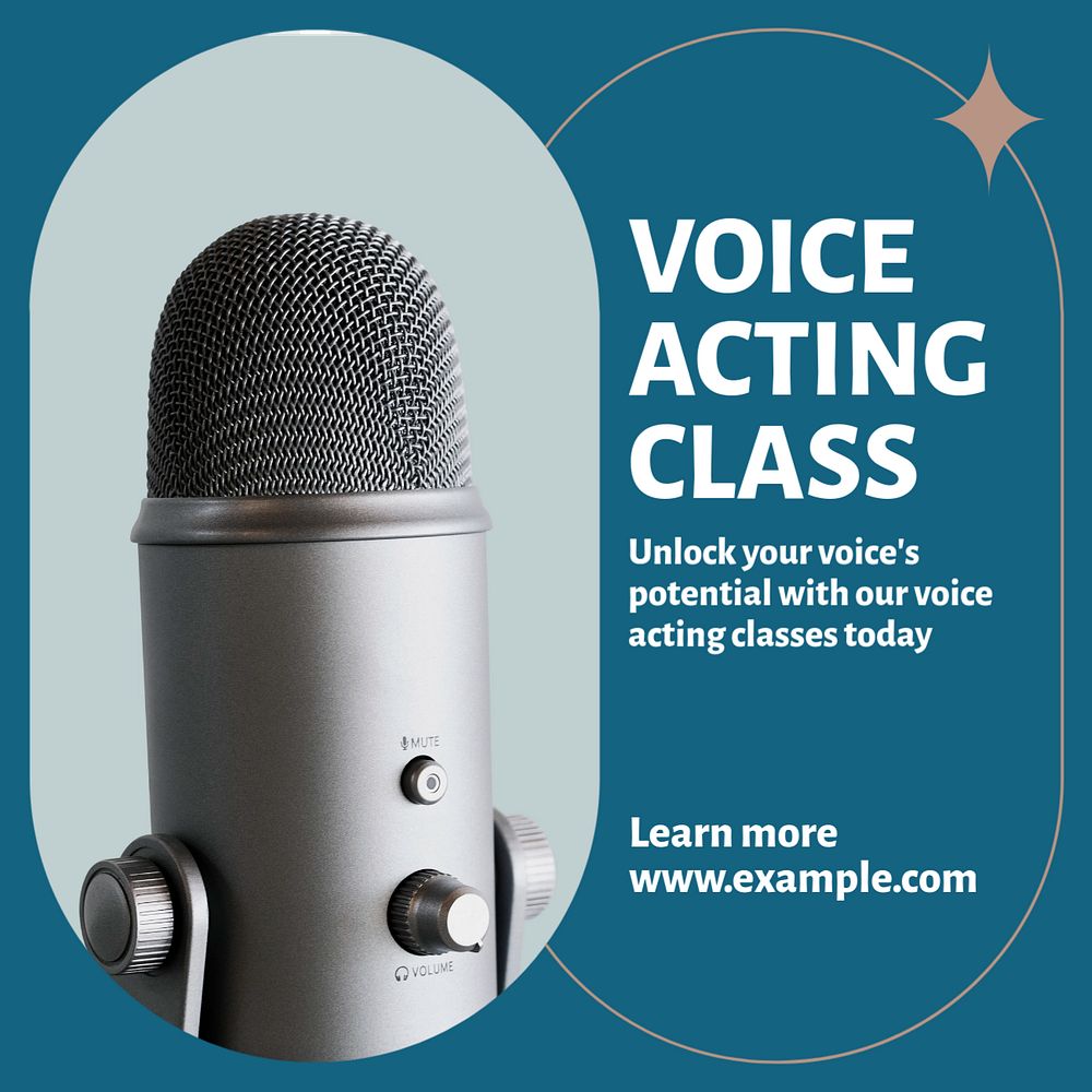 Voice acting class Instagram post template, editable text