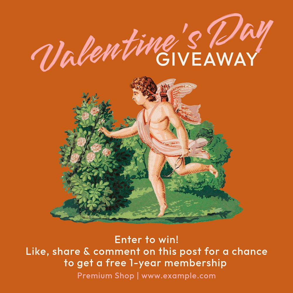 Valentine's day giveaway Instagram post template, editable text