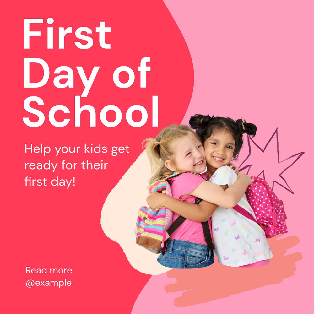 First school day Facebook post template, editable design