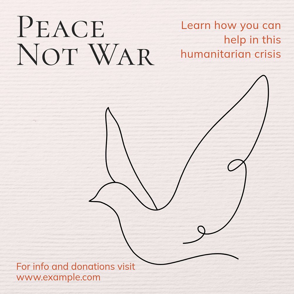 Peace not war Instagram post template, editable text