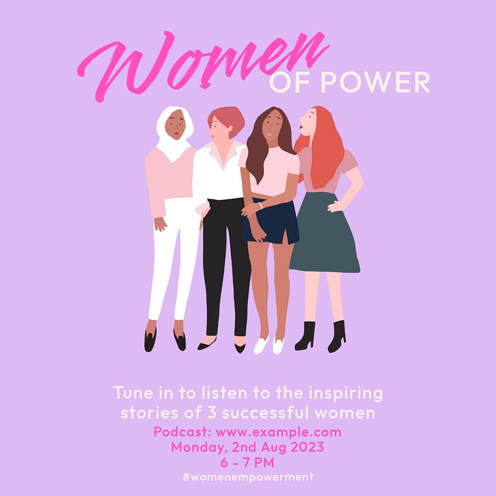 Women podcast power Instagram post template, editable text