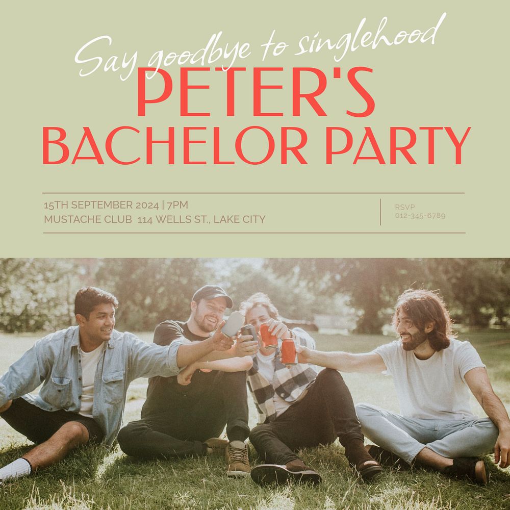 Bachelor party Instagram post template, editable text