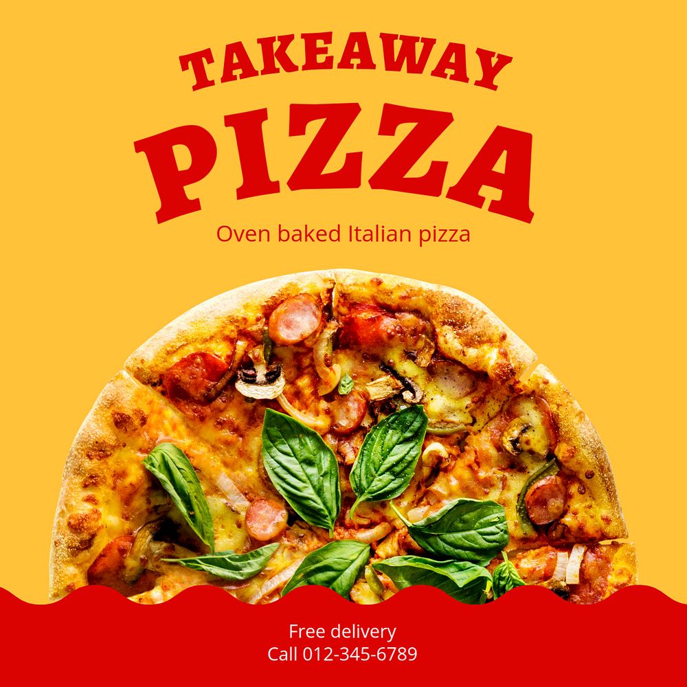 Takeaway pizza Facebook post template, editable design