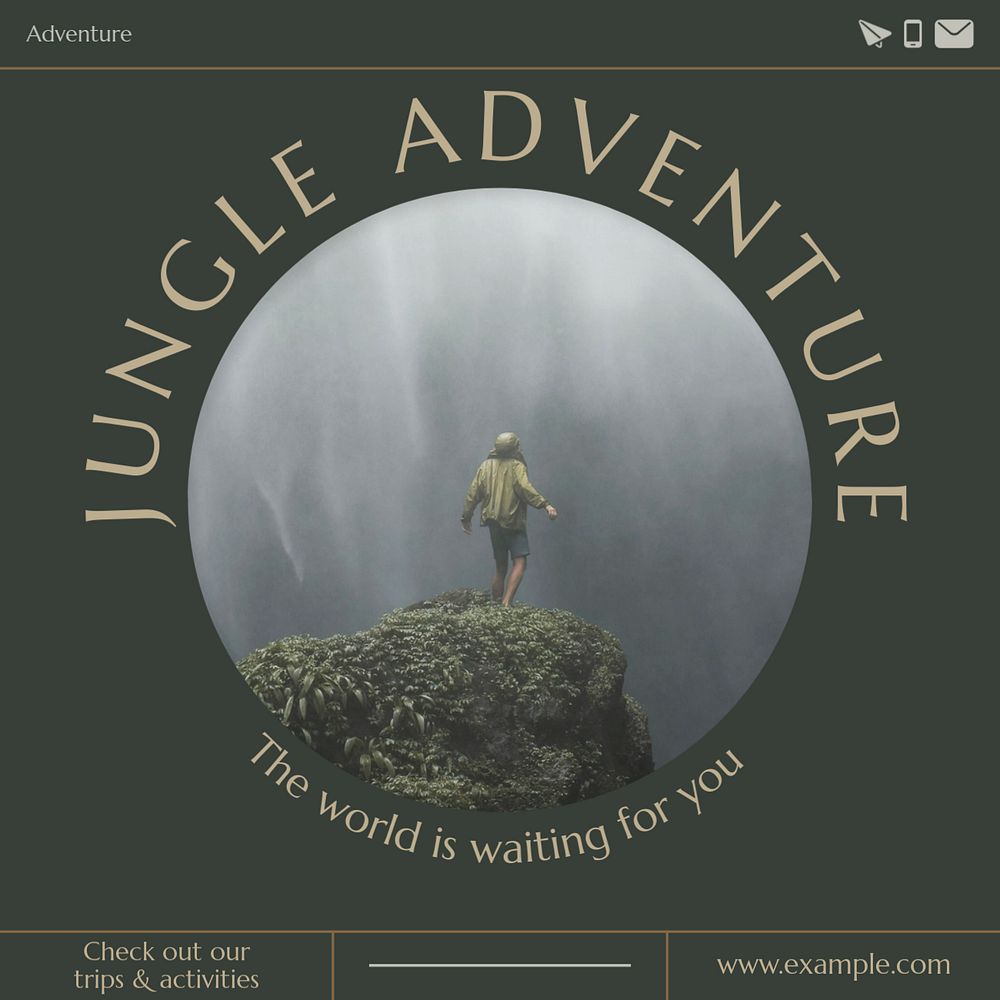 Jungle adventure Instagram post template, editable text