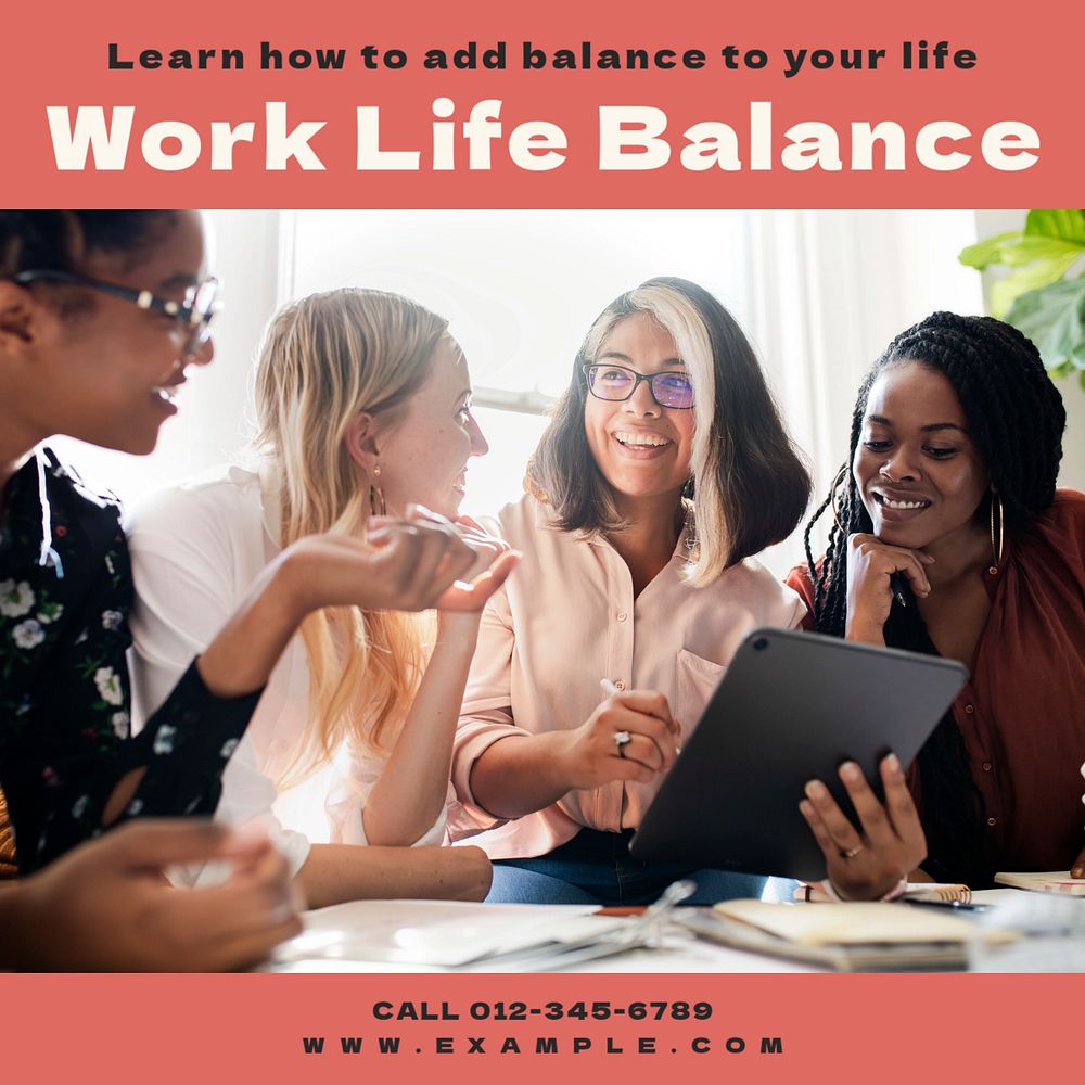 Work life balance Instagram post template, editable text