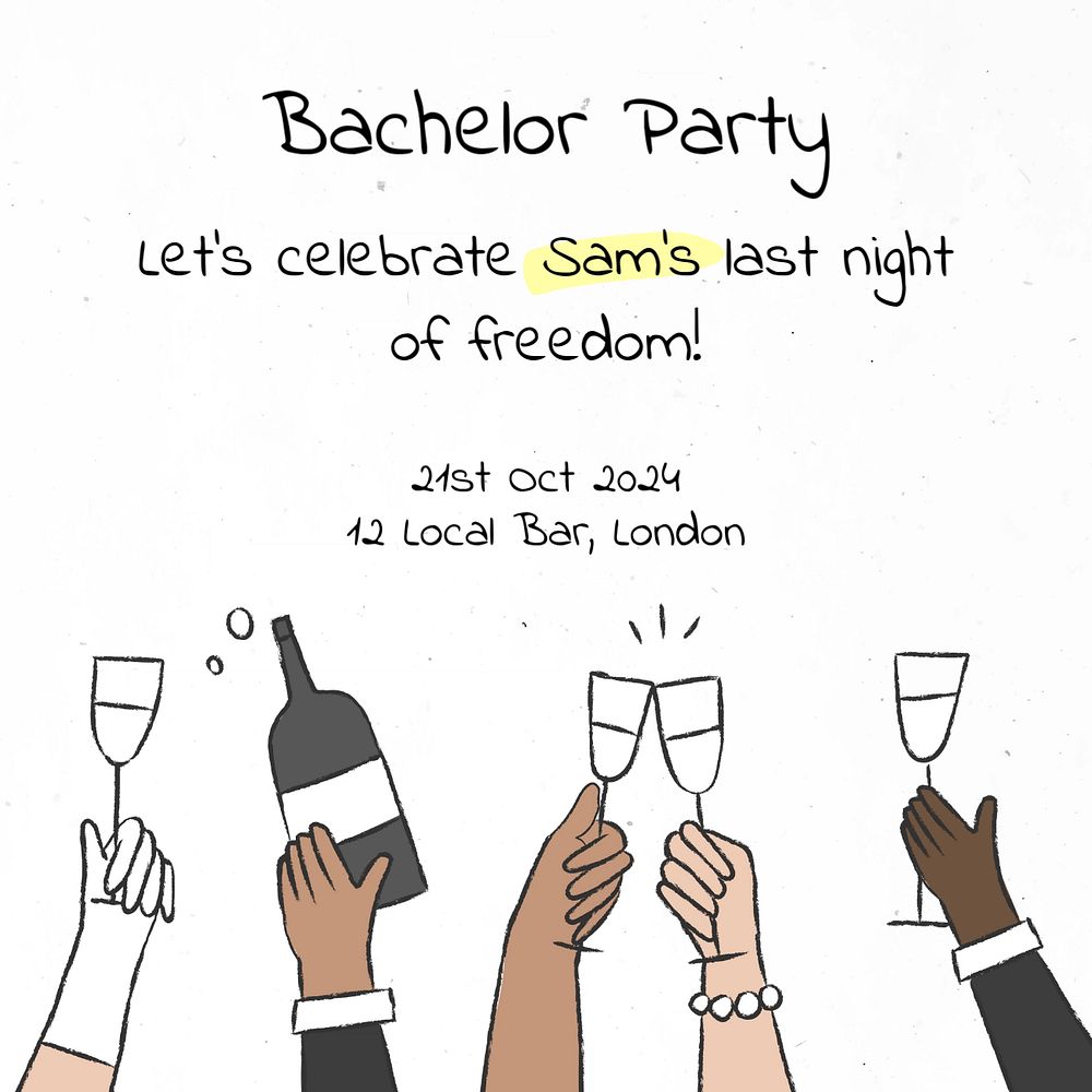 Bachelor party Instagram post template, editable text