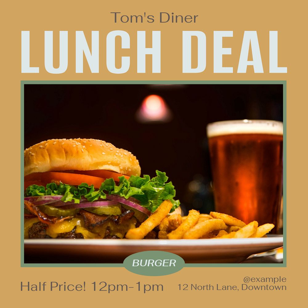 Lunch deal Instagram post template, editable text