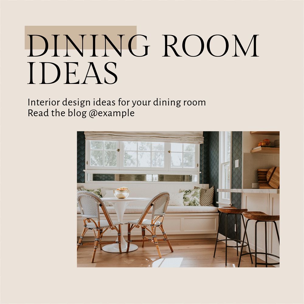 Dining room ideas Instagram post template, editable text