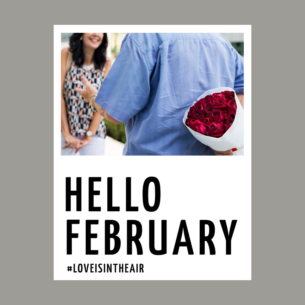 Hello February Instagram post template, editable text