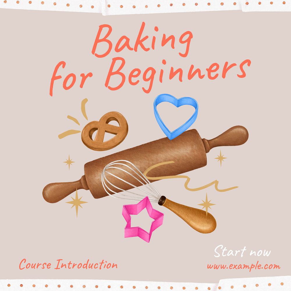 Baking for beginners Instagram post template, editable text