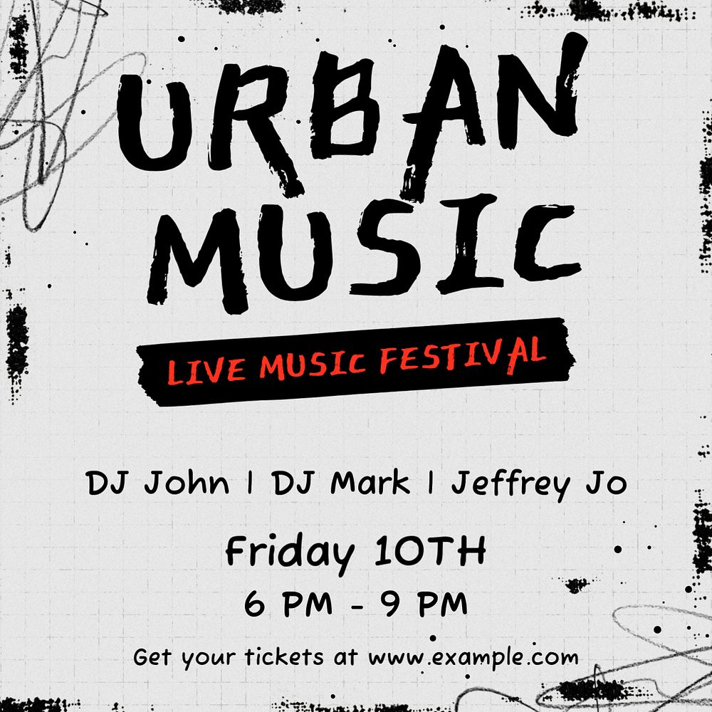 Urban music festival Instagram post template, editable text