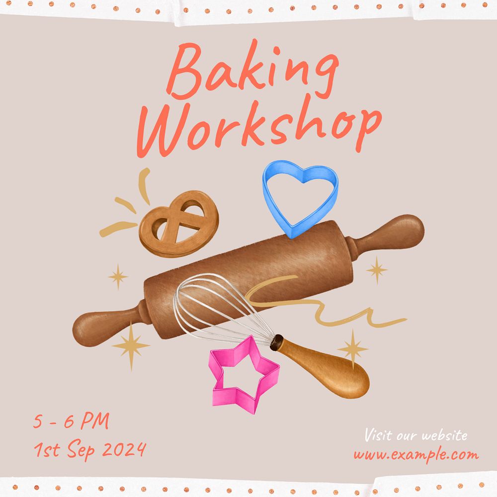 Baking workshop Instagram post template, editable text