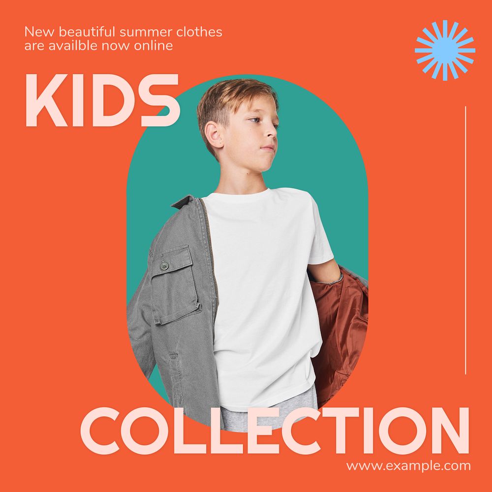 Kids collection Instagram post template, editable text