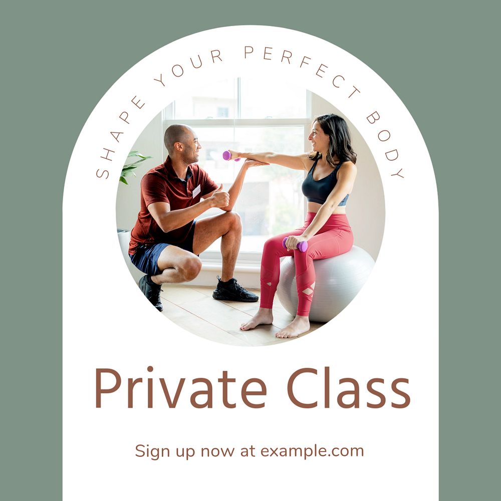 Fitness private class post template, editable social media design