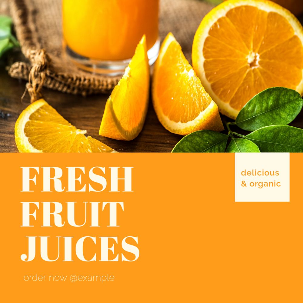 Fresh fruit juices Instagram post template, editable text