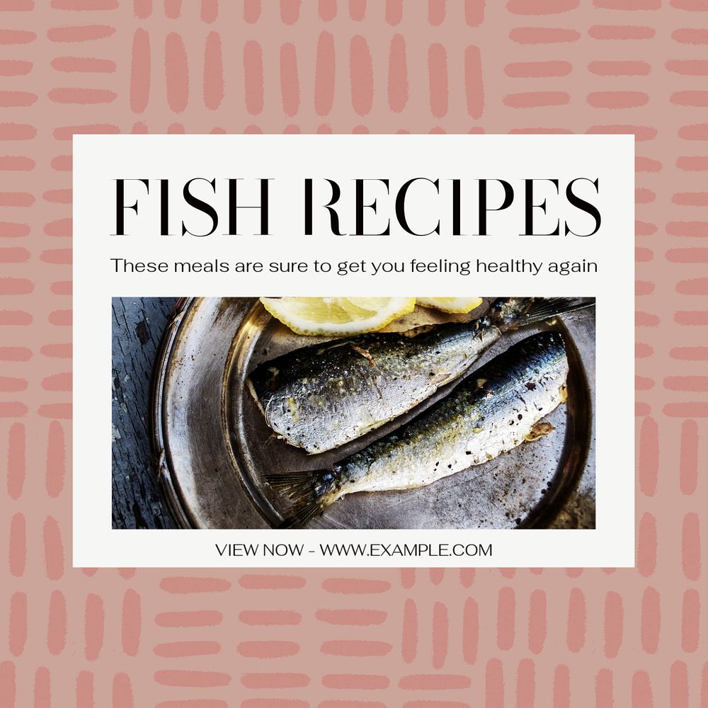 Fish recipes Instagram post template, editable text