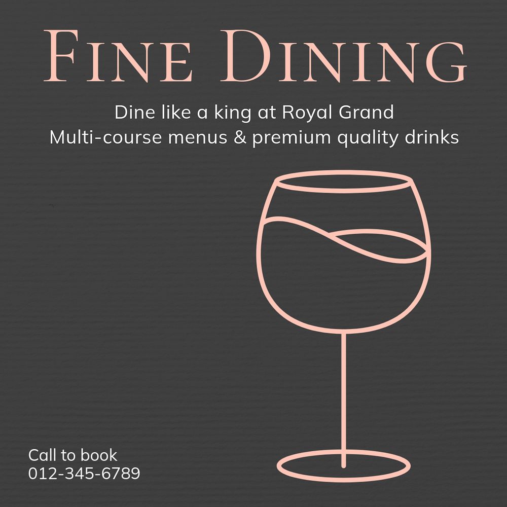 Fine-dining restaurant Instagram post template, editable text