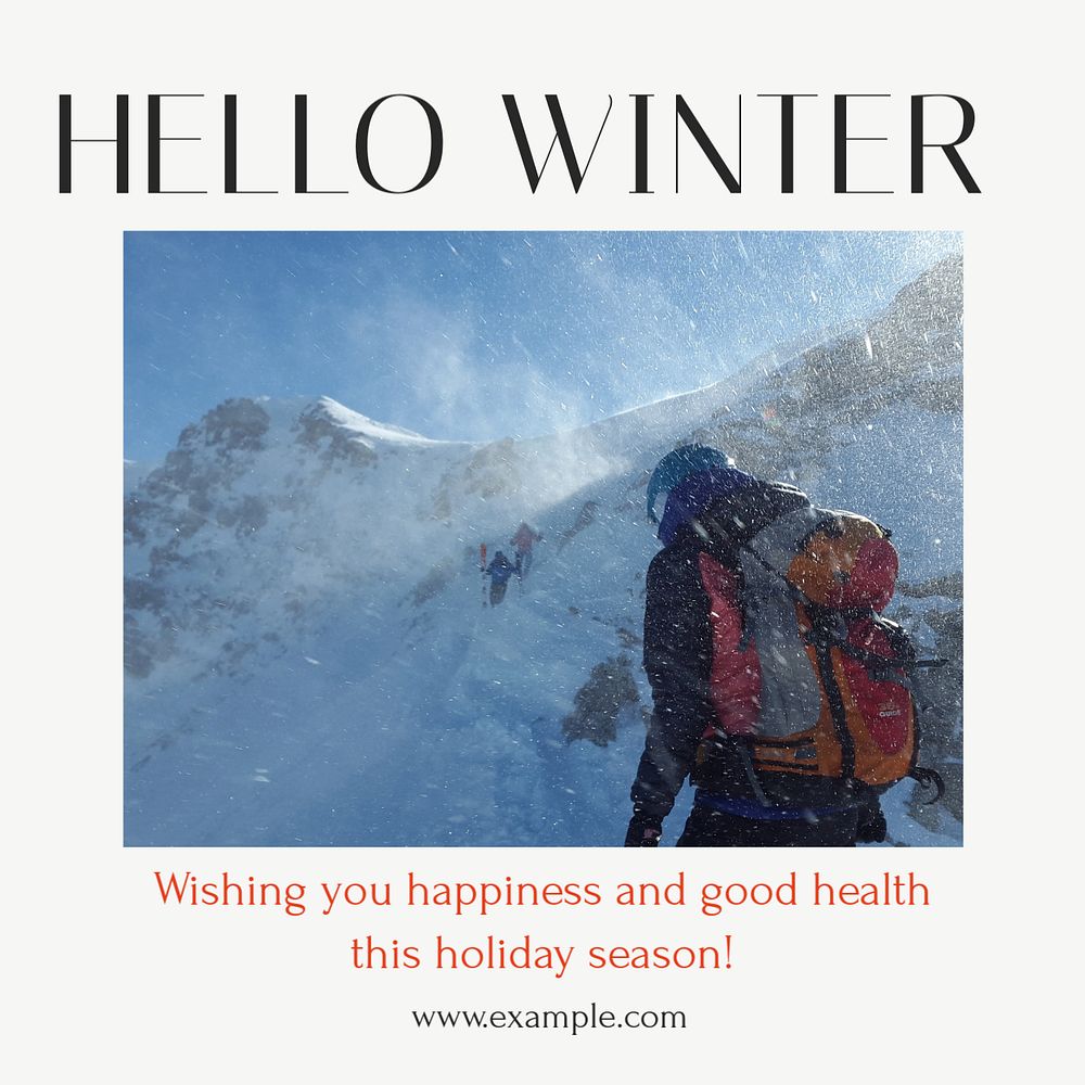 Hello winter wish Instagram post template, editable text