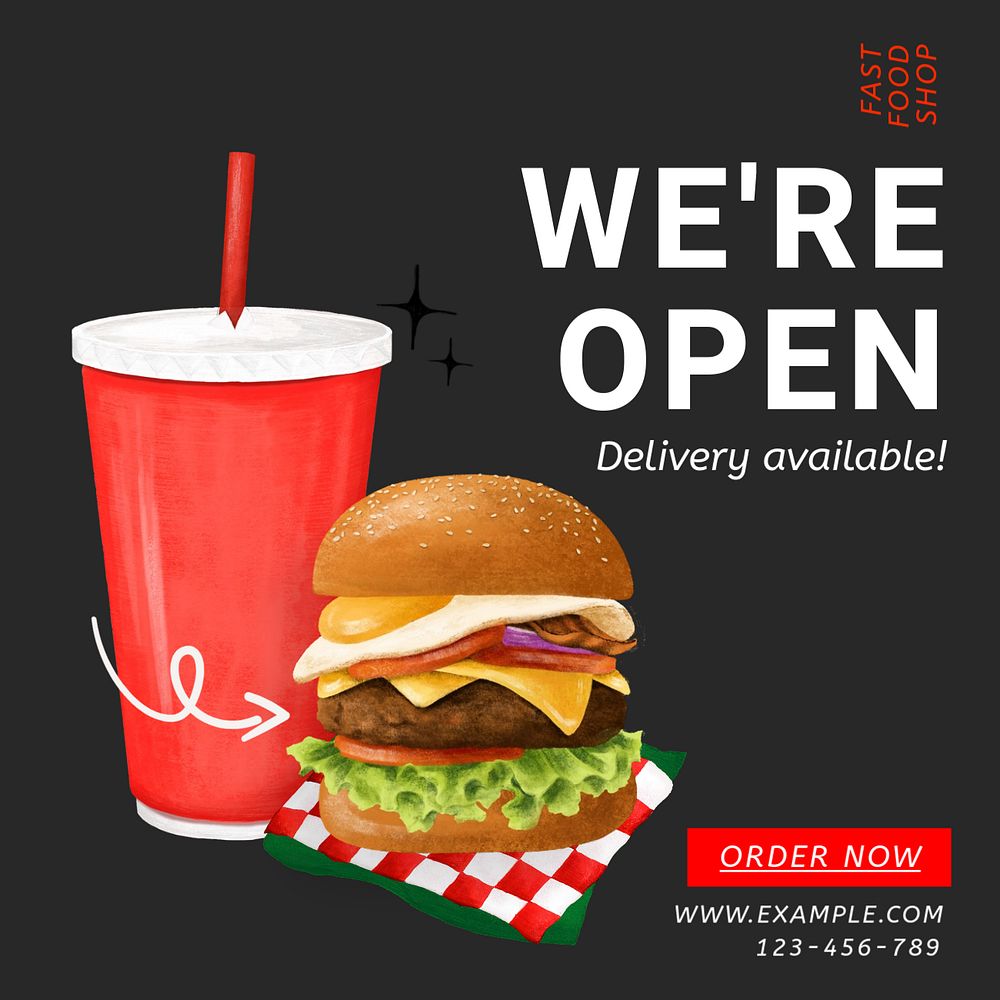 Fast food restaurant Instagram post template, editable text