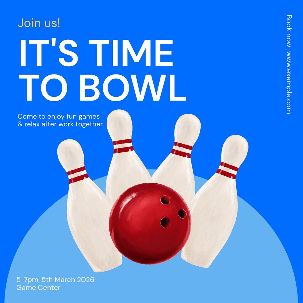 Bowling time Instagram post template, editable text