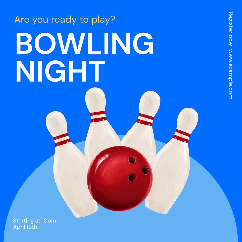 Bowling night Instagram post template, editable text