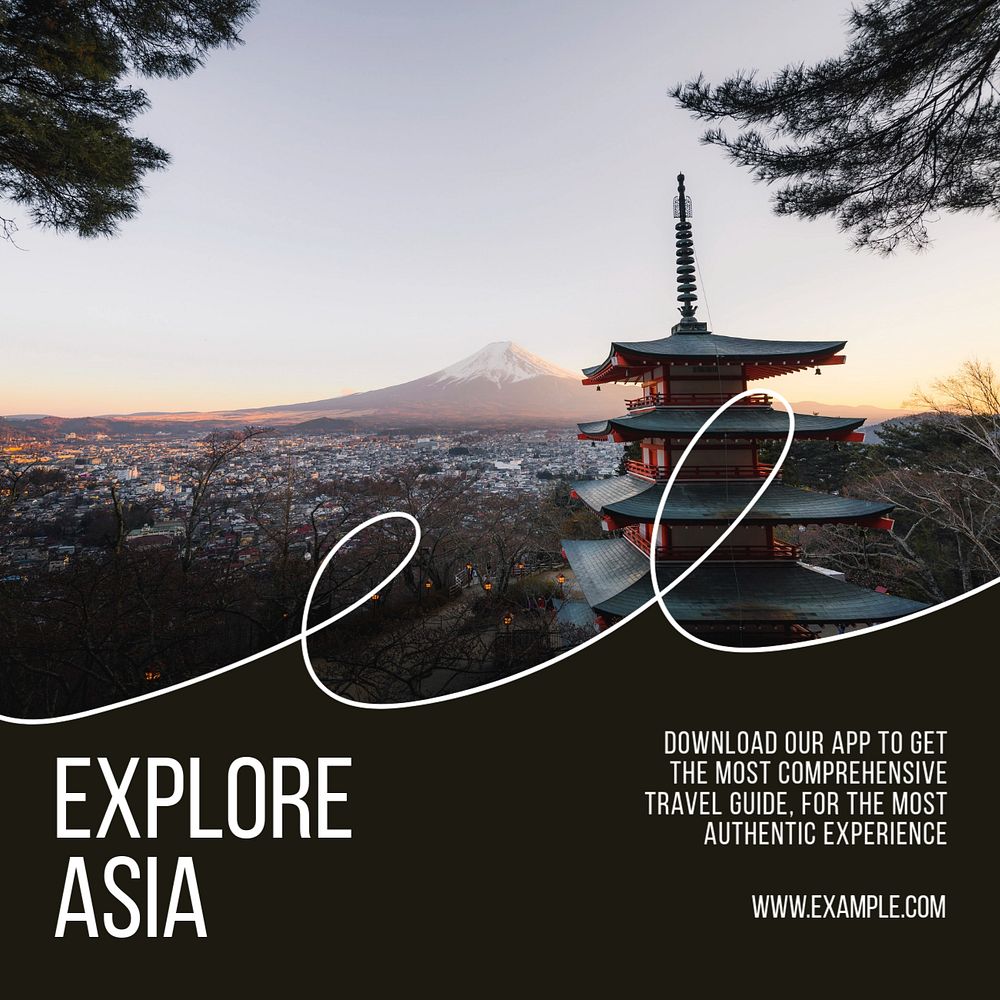 Explore asia app Instagram post template, editable text