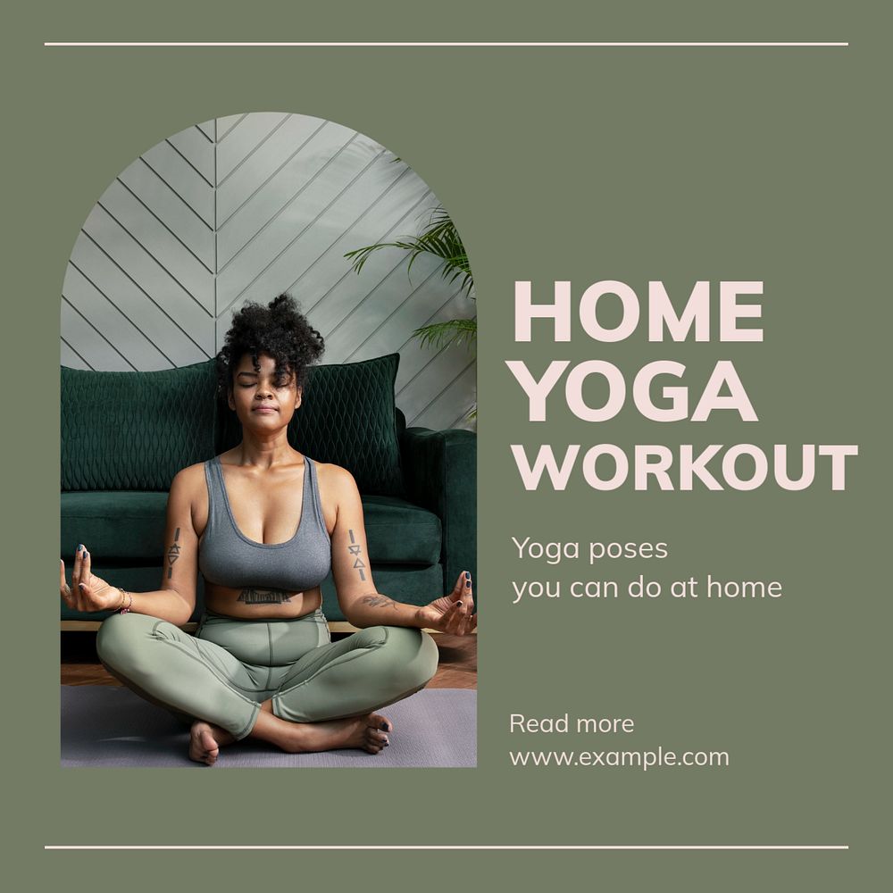 Home yoga workout Instagram post template, editable text