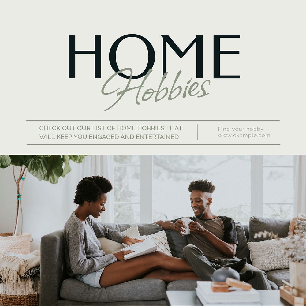 Hobbies at home Instagram post template, editable text