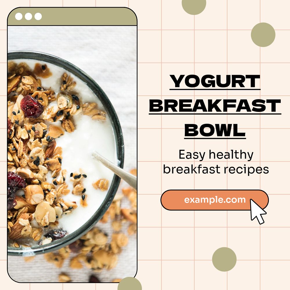 Yogurt breakfast Instagram post template, editable text