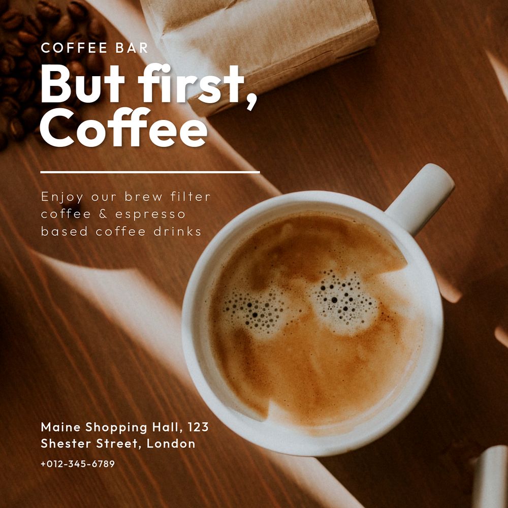 Coffee shop Instagram post template, editable text