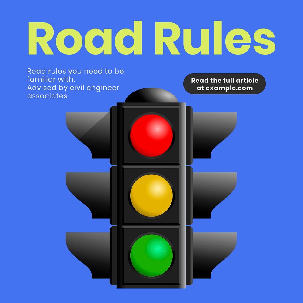 Road rules Instagram post template, editable text