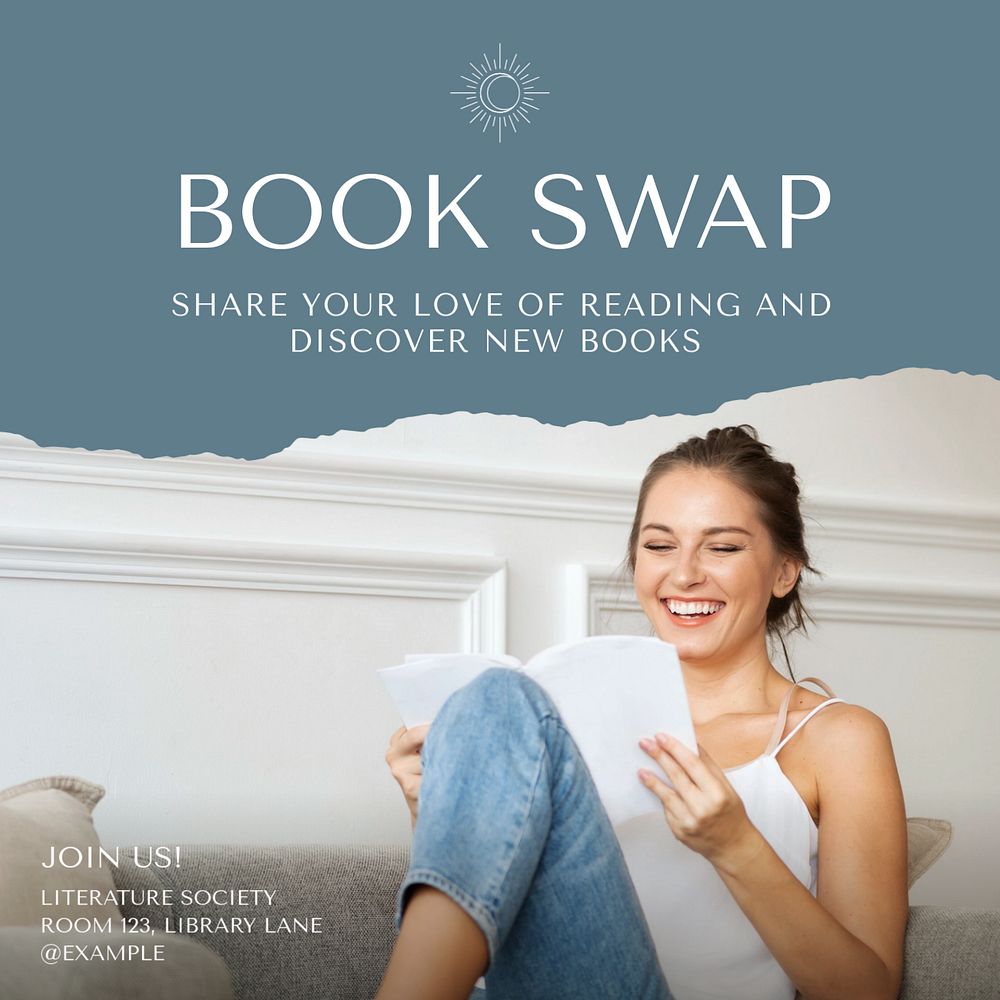 Book swap Instagram post template, editable text