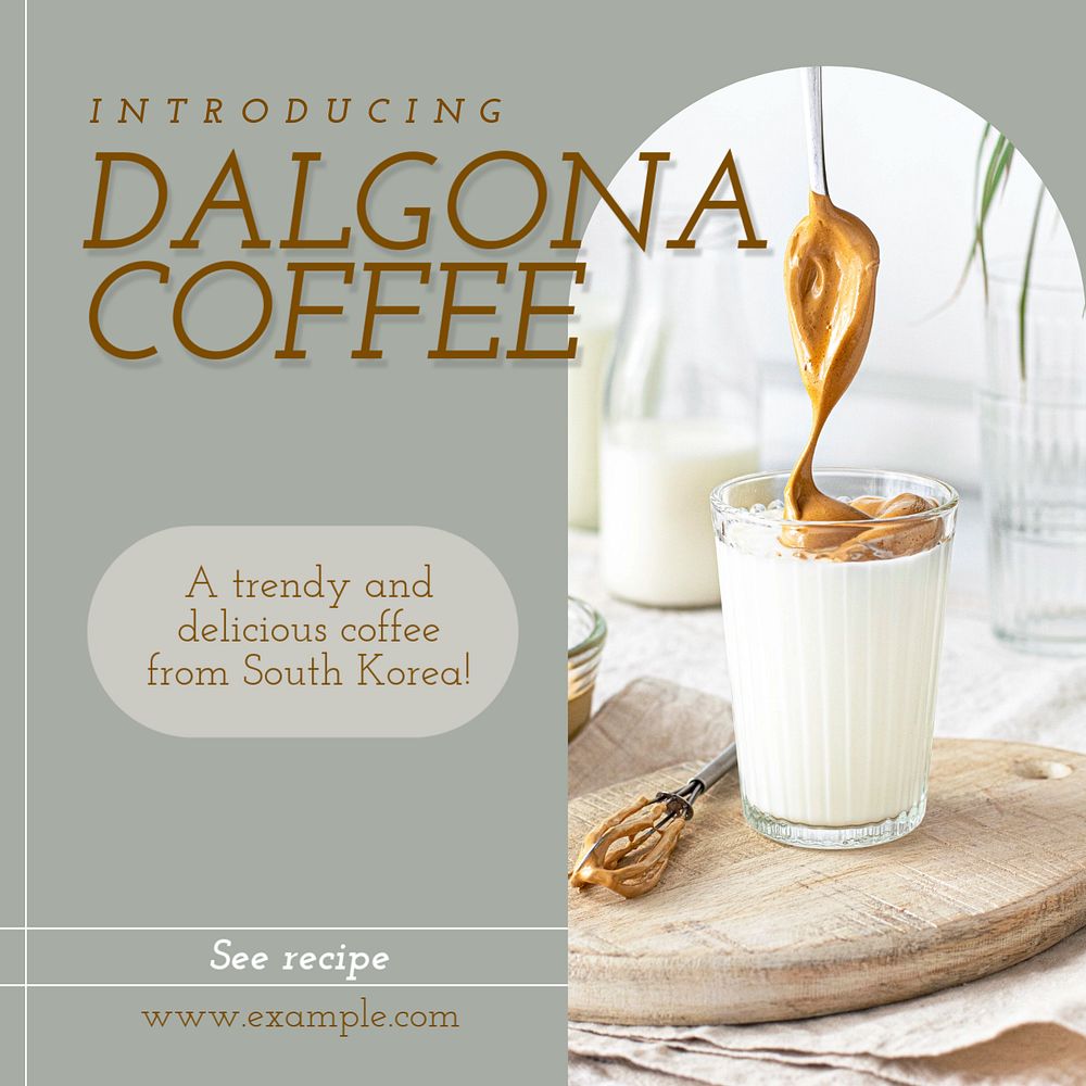 Dalgona coffee Instagram post template, editable text