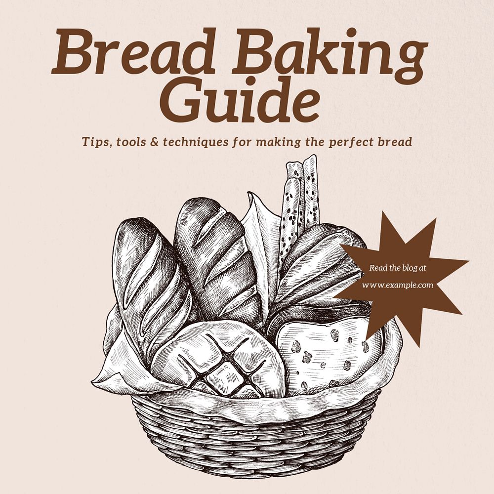 Bread baking guide Instagram post template, editable text