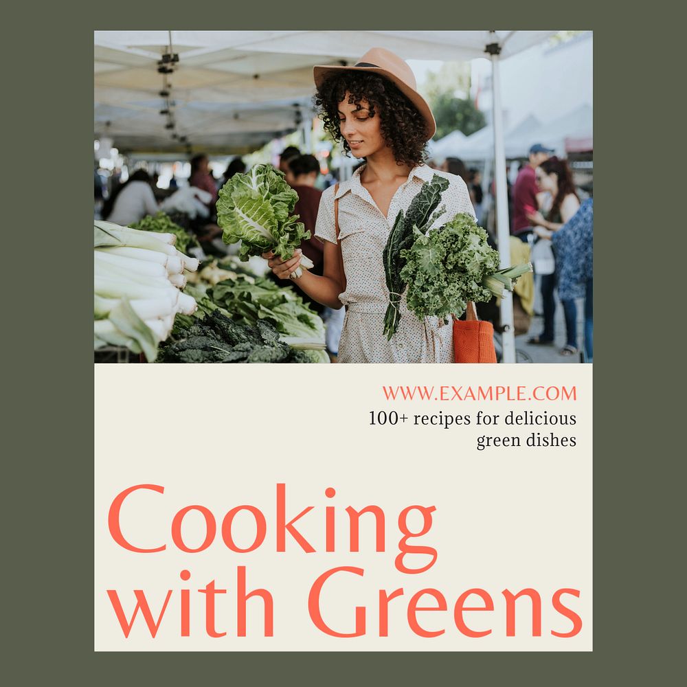 Cooking with greens Instagram post template, editable text