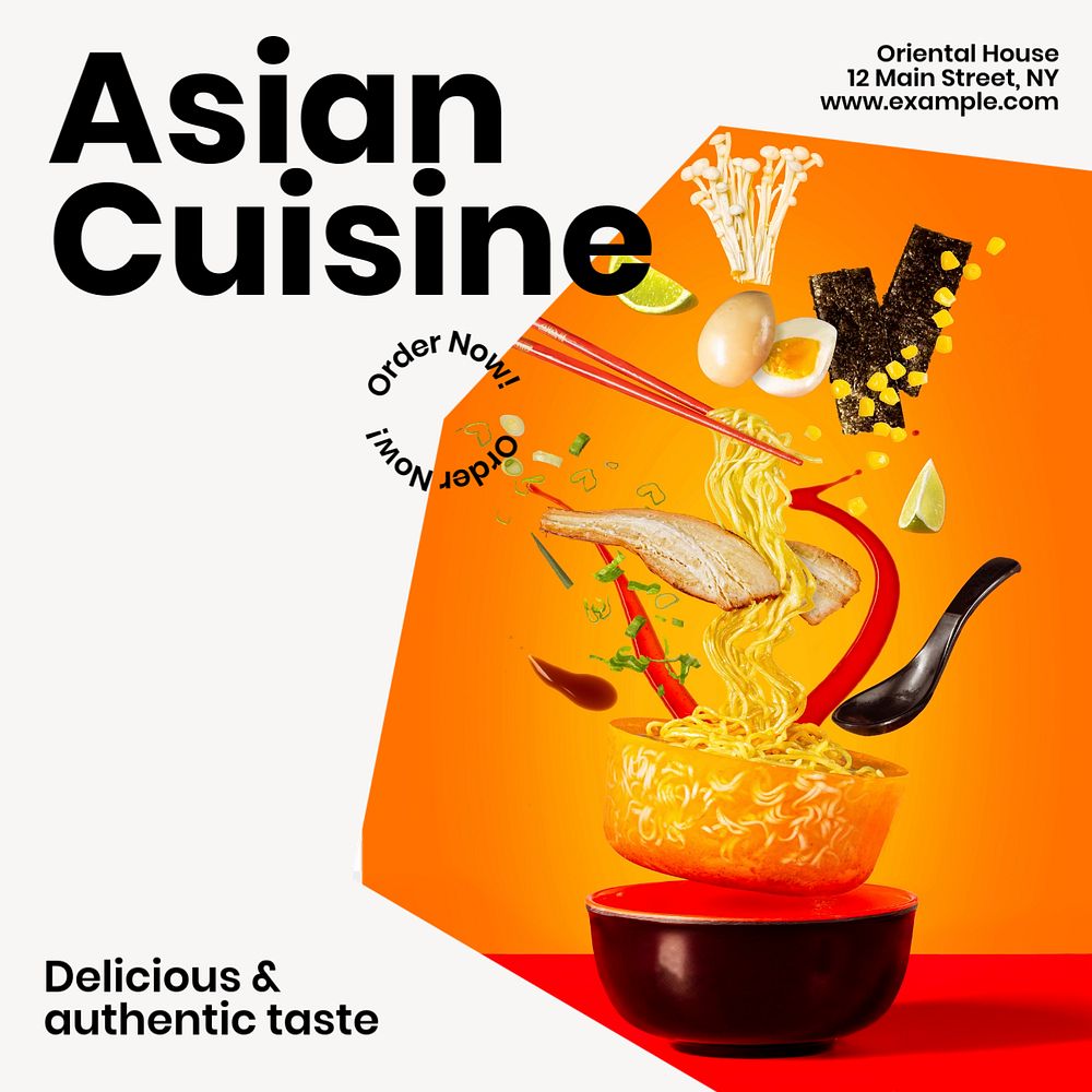 Asian cuisine Instagram post template, editable text