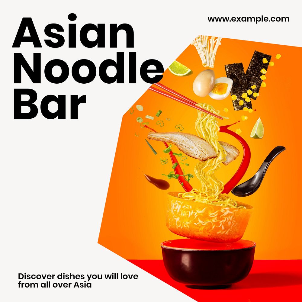 Asian noodle bar Instagram post template, editable text