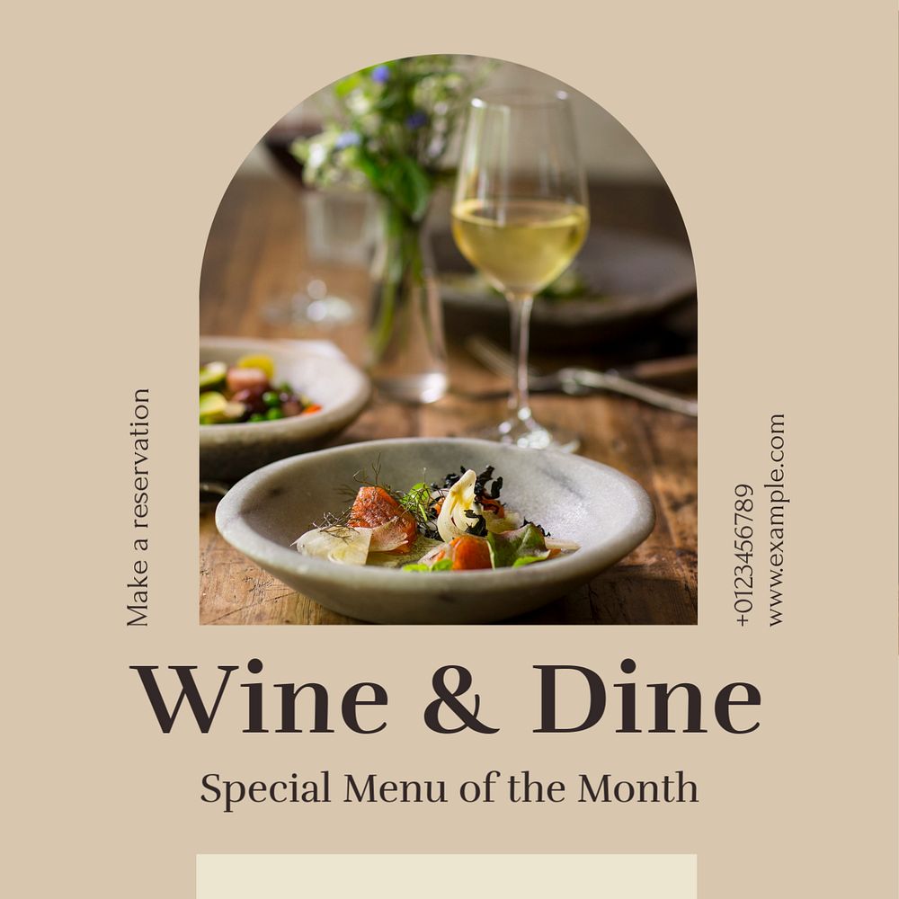 Wine & dine Instagram post template, editable text