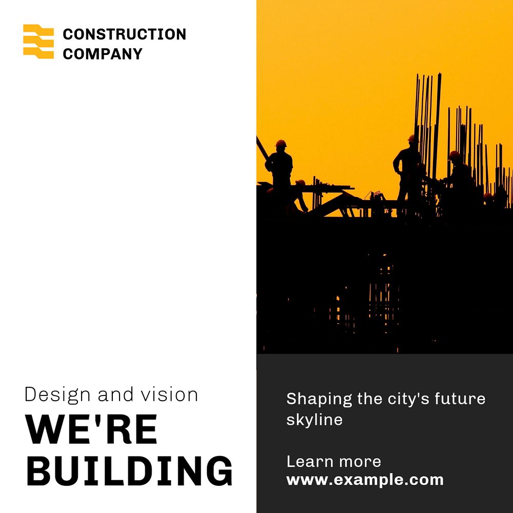 Construction site Instagram post template, editable text