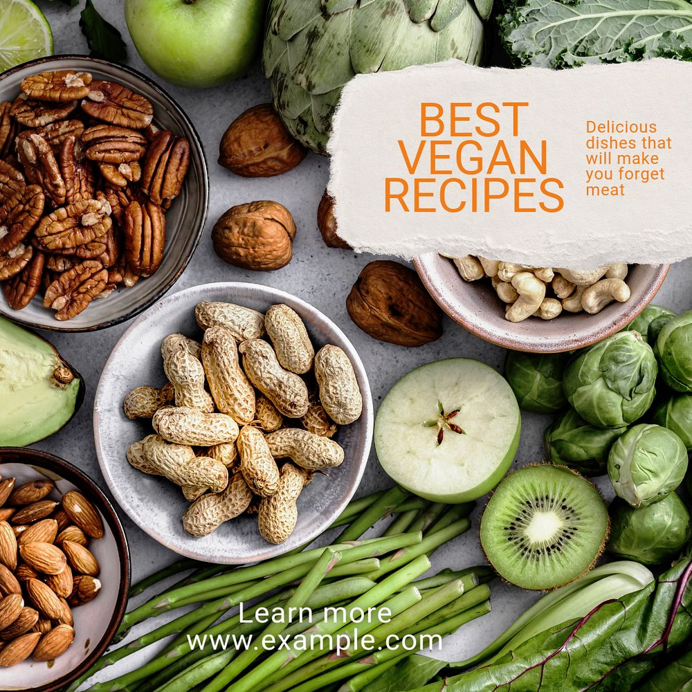 Best vegan recipes Instagram post template, editable text