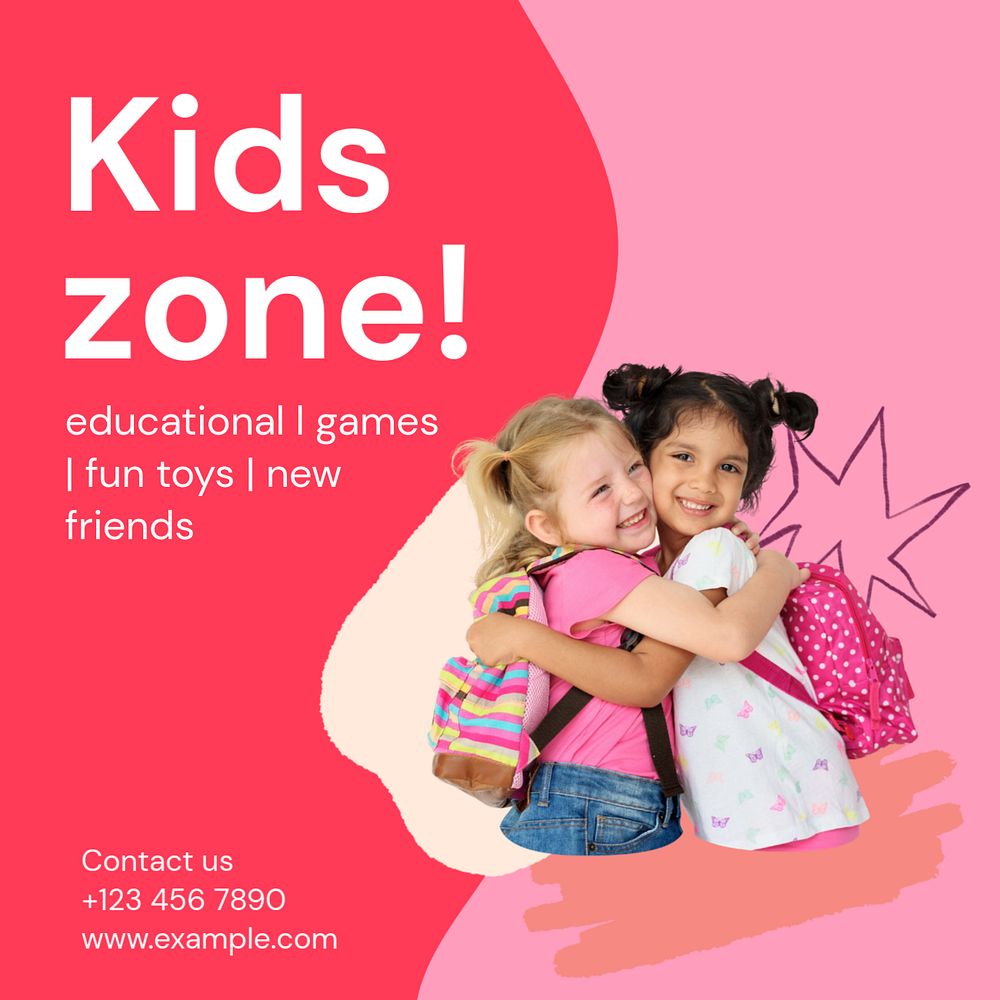 Kids zone Facebook post template, editable design