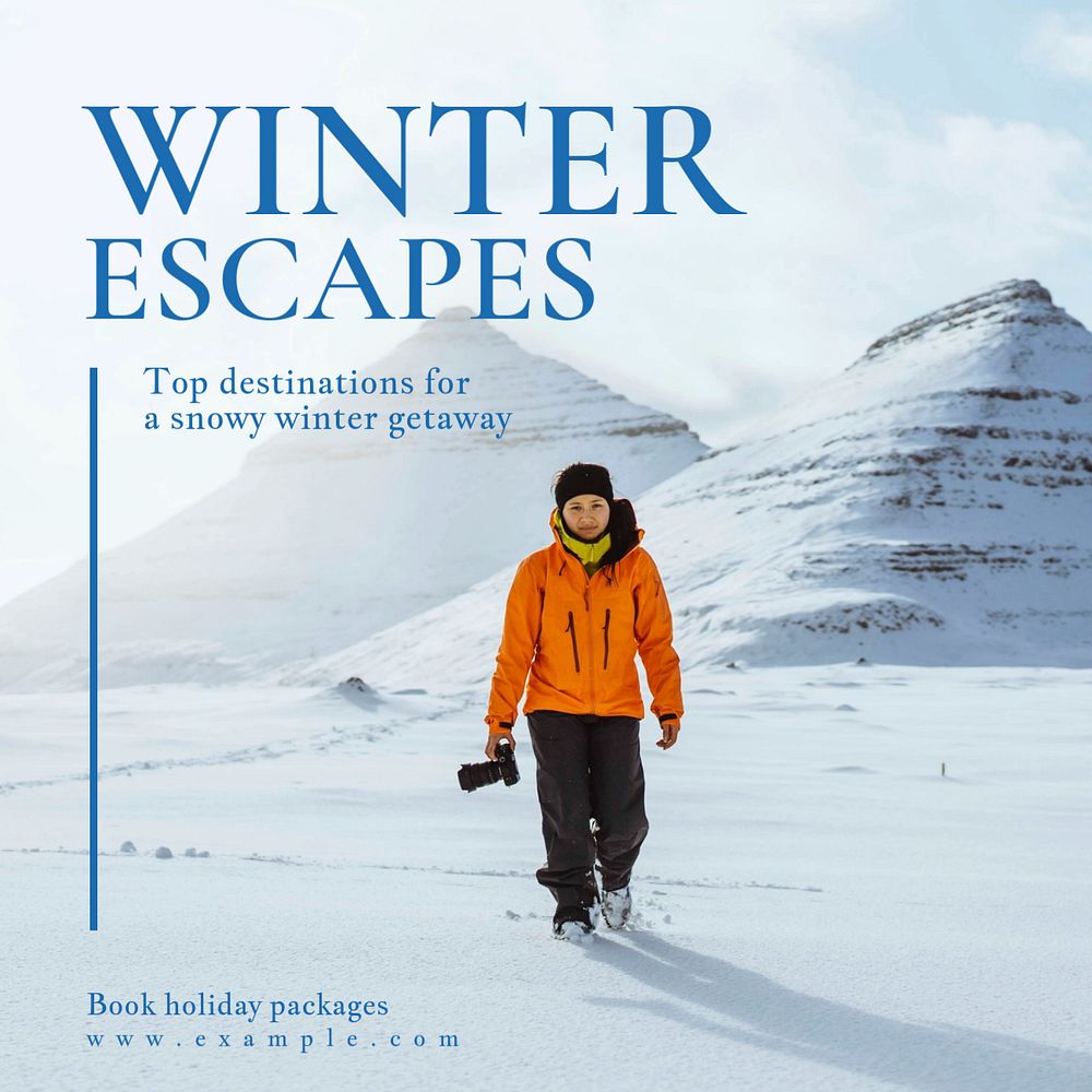 Winter getaway Instagram post template, editable text