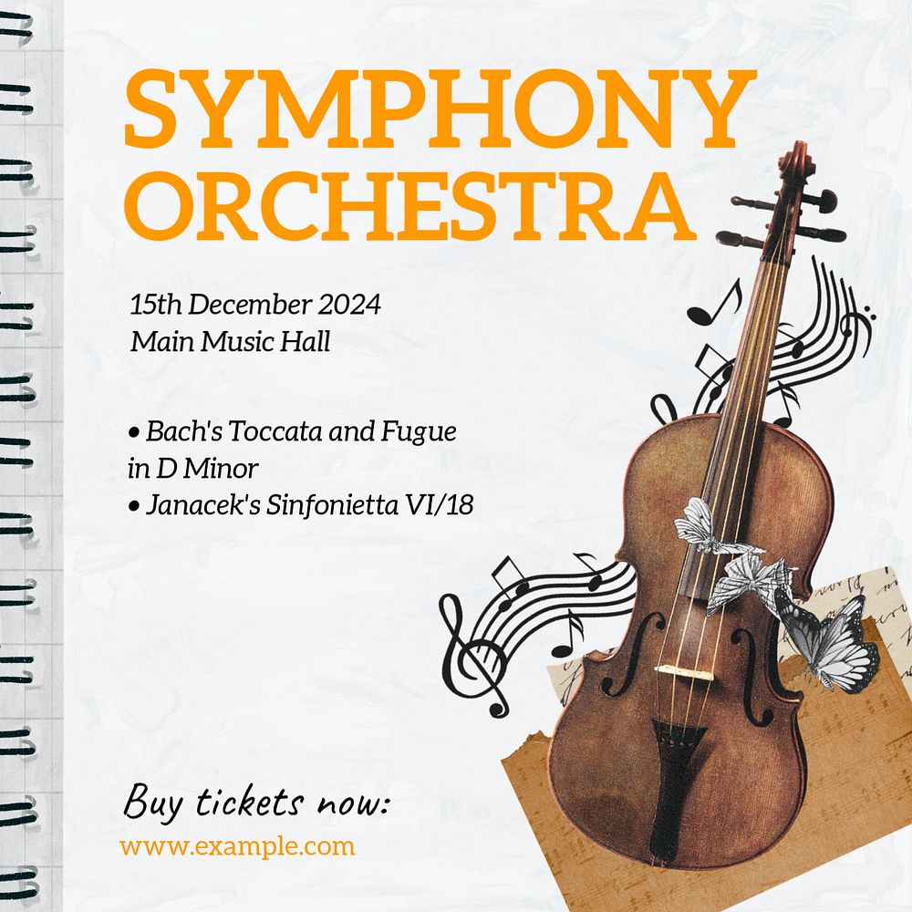 Symphony orchestra concert Instagram post template, editable text