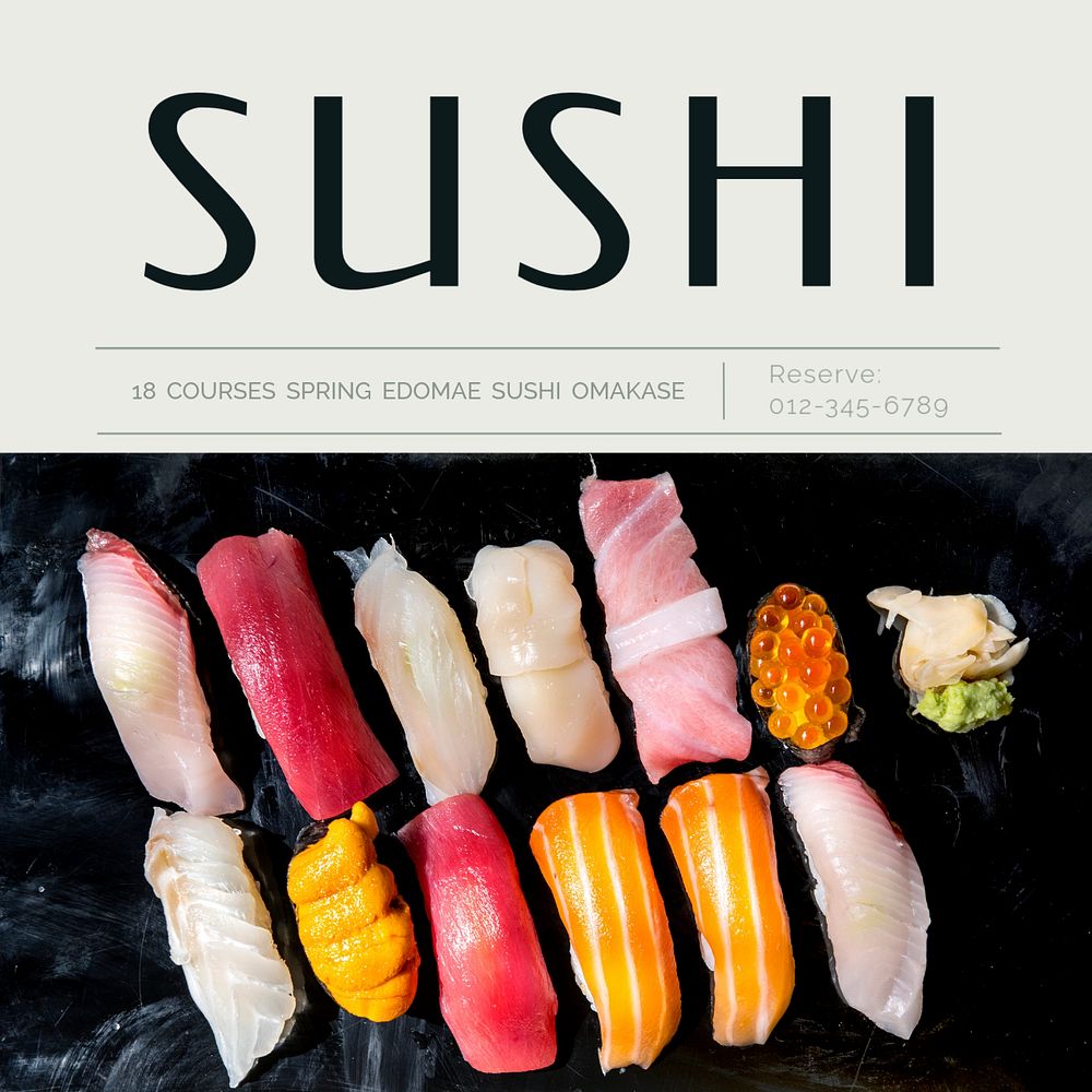 Sushi omakase Instagram post template, editable text