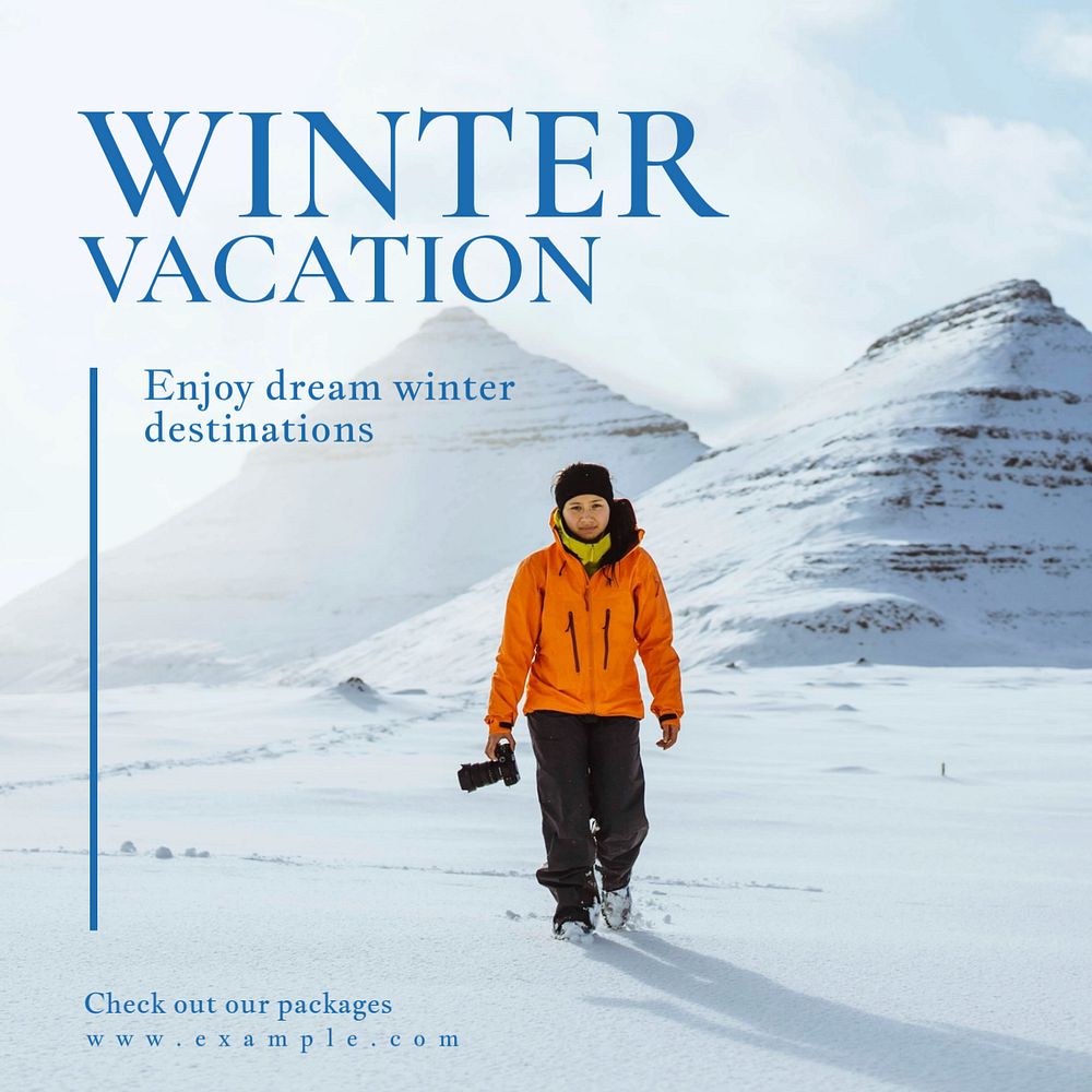 Winter vacation Instagram post template, editable text