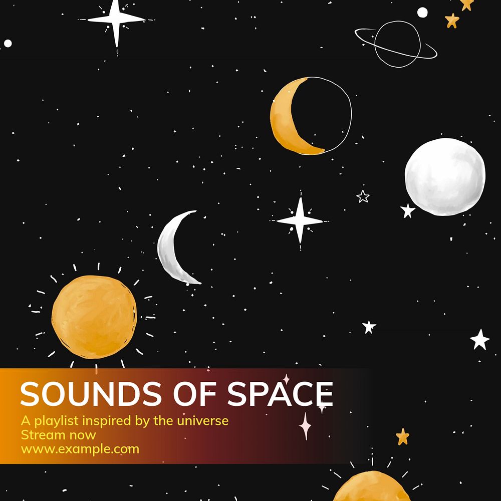 Space playlist Instagram post template, editable text