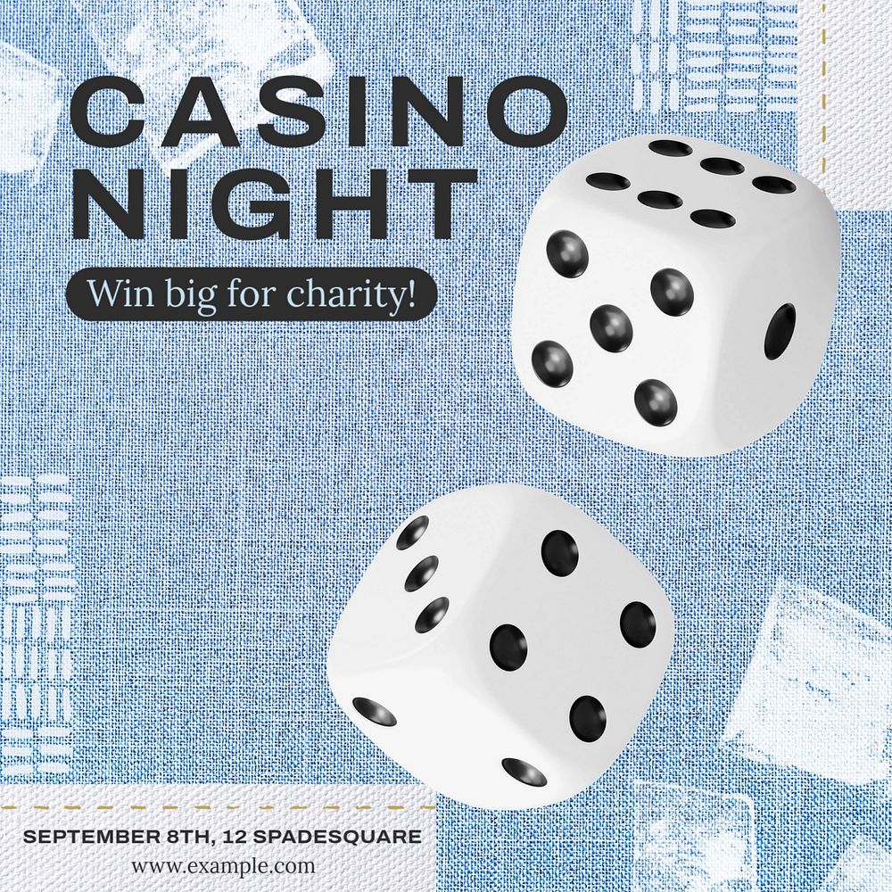 Charity casino night Instagram post template, editable text