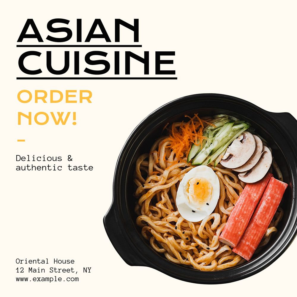 Asian cuisine Instagram post template, editable text