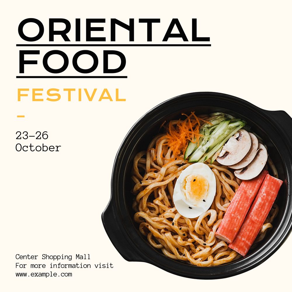 Oriental food festival Instagram post template, editable text